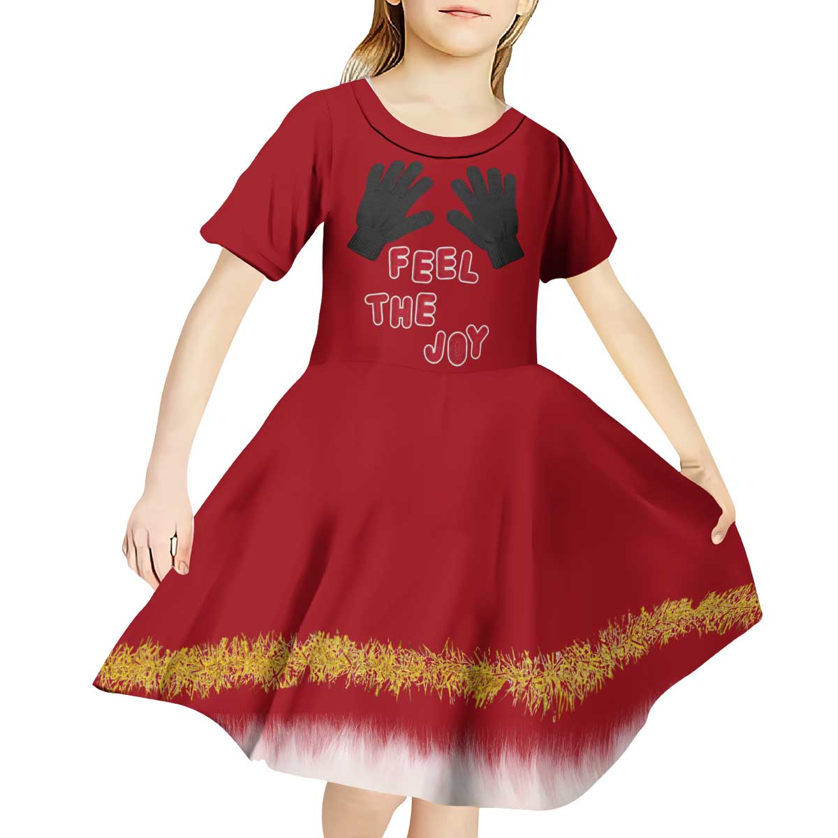 Feel The Joy Christmas Kid Short Sleeve Dress Xmas Holiday Patterns - Wonder Print Shop