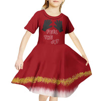 Feel The Joy Christmas Kid Short Sleeve Dress Xmas Holiday Patterns - Wonder Print Shop