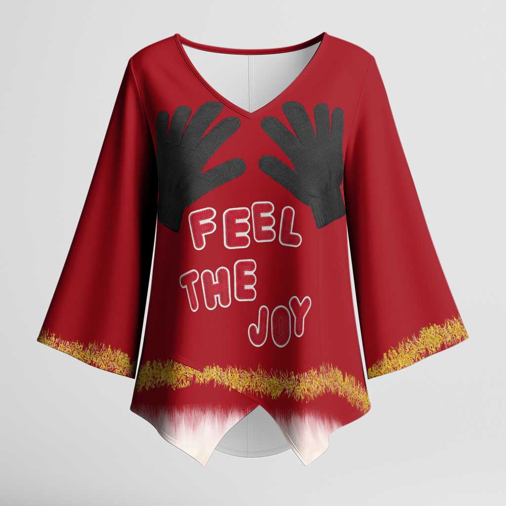 Feel The Joy Christmas Kimono Sleeve Blouse Xmas Holiday Patterns - Wonder Print Shop