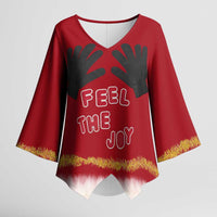 Feel The Joy Christmas Kimono Sleeve Blouse Xmas Holiday Patterns - Wonder Print Shop