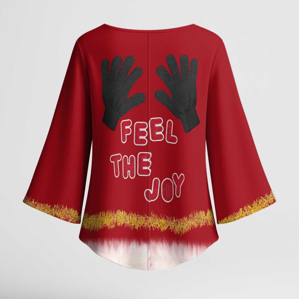 Feel The Joy Christmas Kimono Sleeve Blouse Xmas Holiday Patterns - Wonder Print Shop