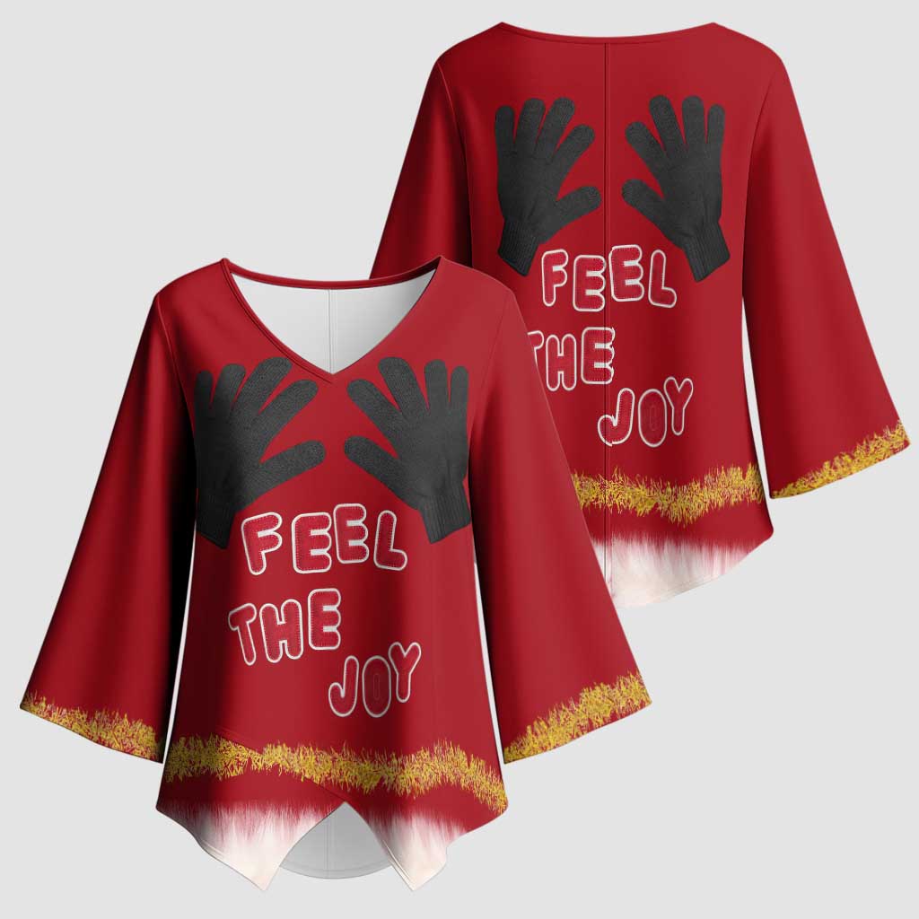 Feel The Joy Christmas Kimono Sleeve Blouse Xmas Holiday Patterns - Wonder Print Shop