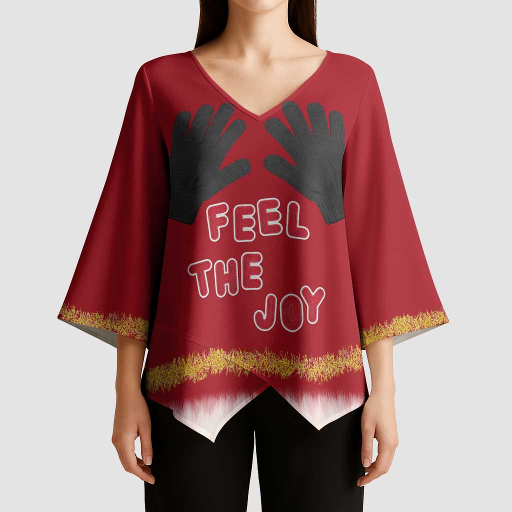 Feel The Joy Christmas Kimono Sleeve Blouse Xmas Holiday Patterns - Wonder Print Shop