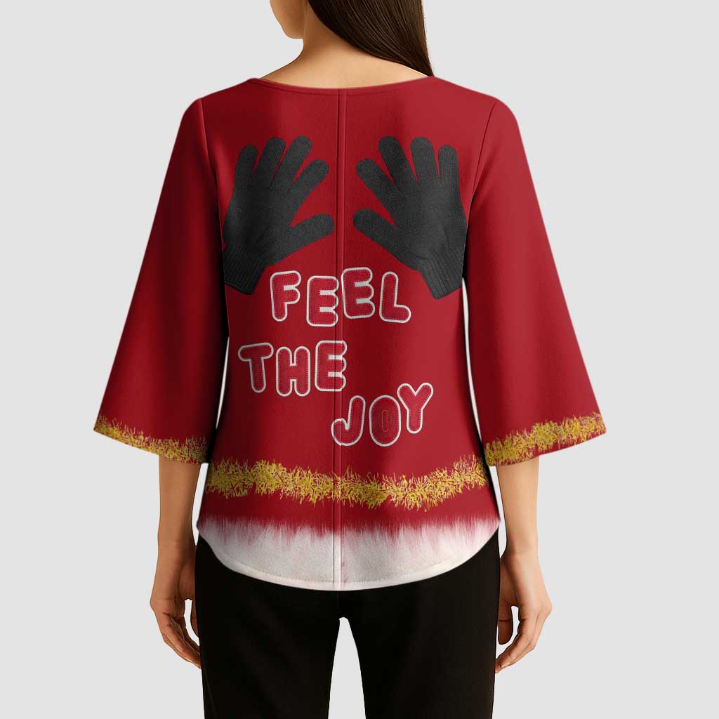 Feel The Joy Christmas Kimono Sleeve Blouse Xmas Holiday Patterns - Wonder Print Shop