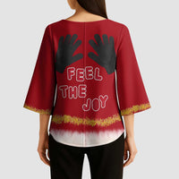 Feel The Joy Christmas Kimono Sleeve Blouse Xmas Holiday Patterns - Wonder Print Shop