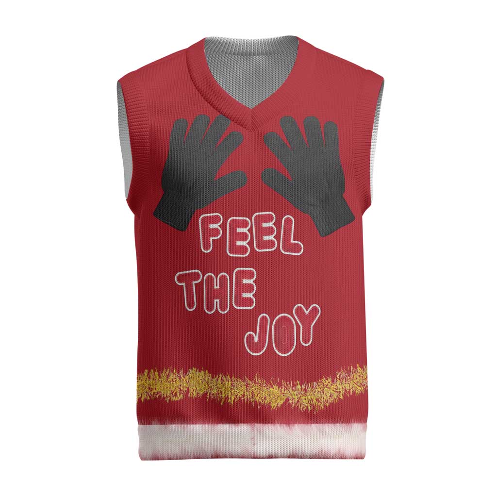 Feel The Joy Christmas Knitted V-Neck Vest Xmas Holiday Patterns - Wonder Print Shop