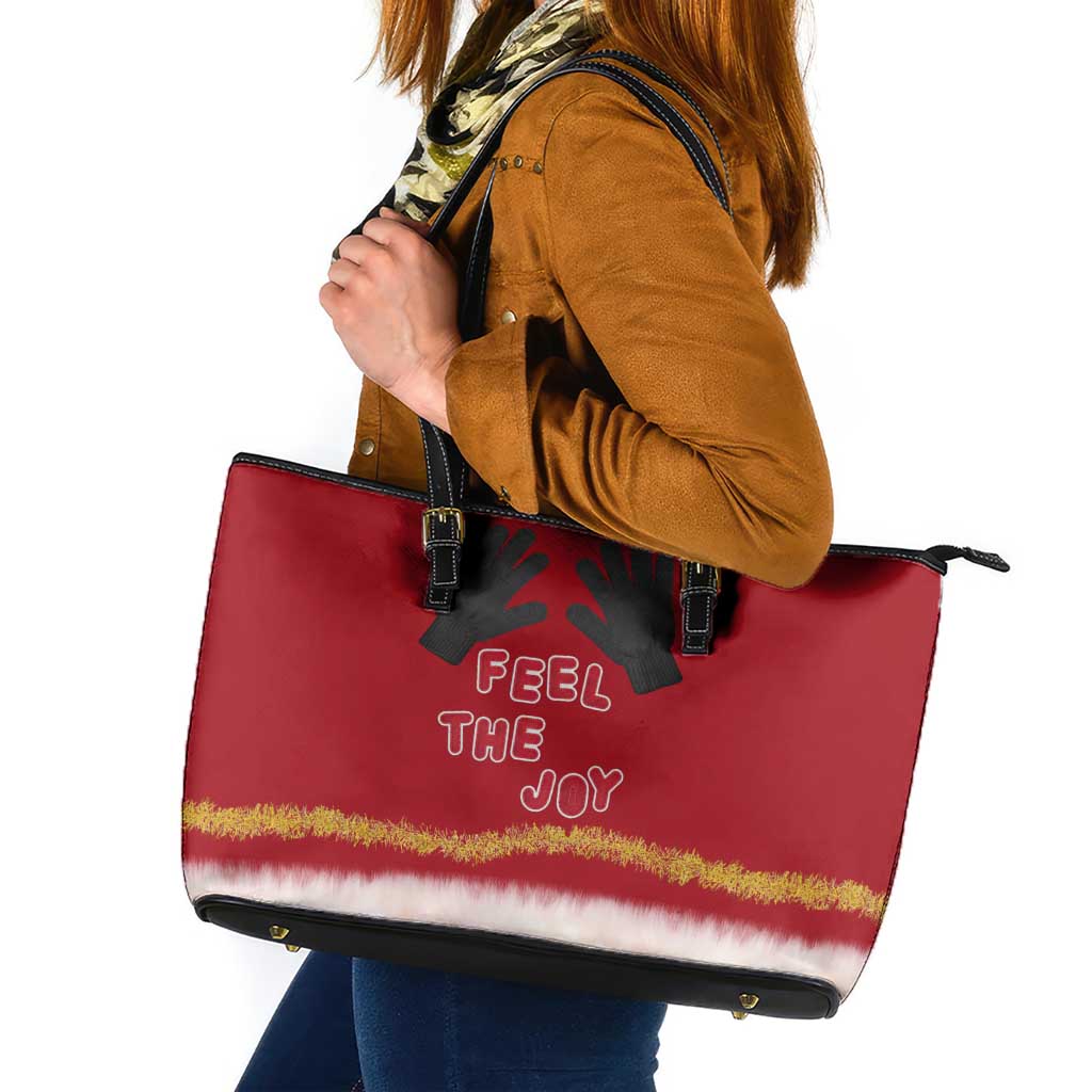 Feel The Joy Christmas Leather Tote Bag Xmas Holiday Patterns - Wonder Print Shop