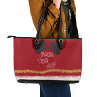 Feel The Joy Christmas Leather Tote Bag Xmas Holiday Patterns - Wonder Print Shop