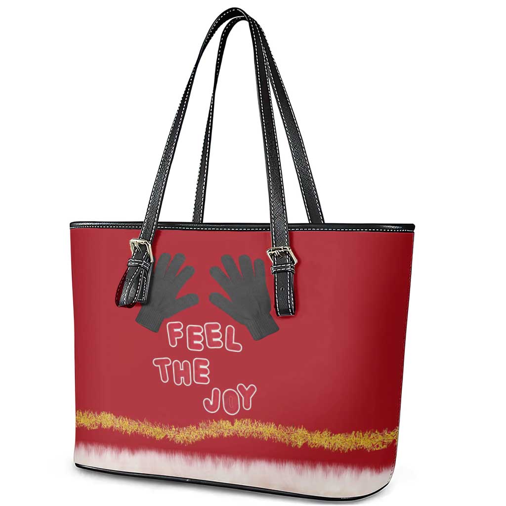 Feel The Joy Christmas Leather Tote Bag Xmas Holiday Patterns - Wonder Print Shop