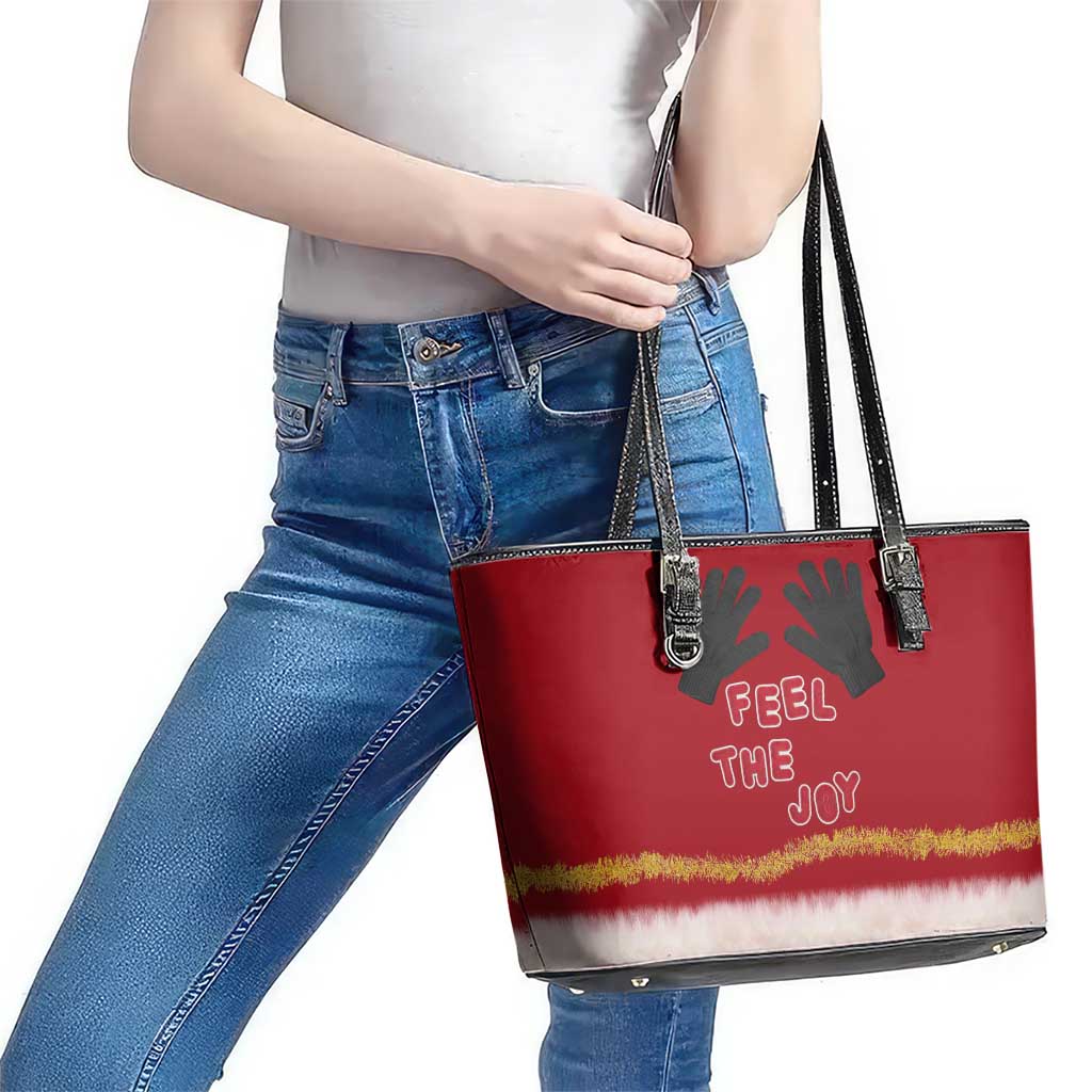 Feel The Joy Christmas Leather Tote Bag Xmas Holiday Patterns - Wonder Print Shop