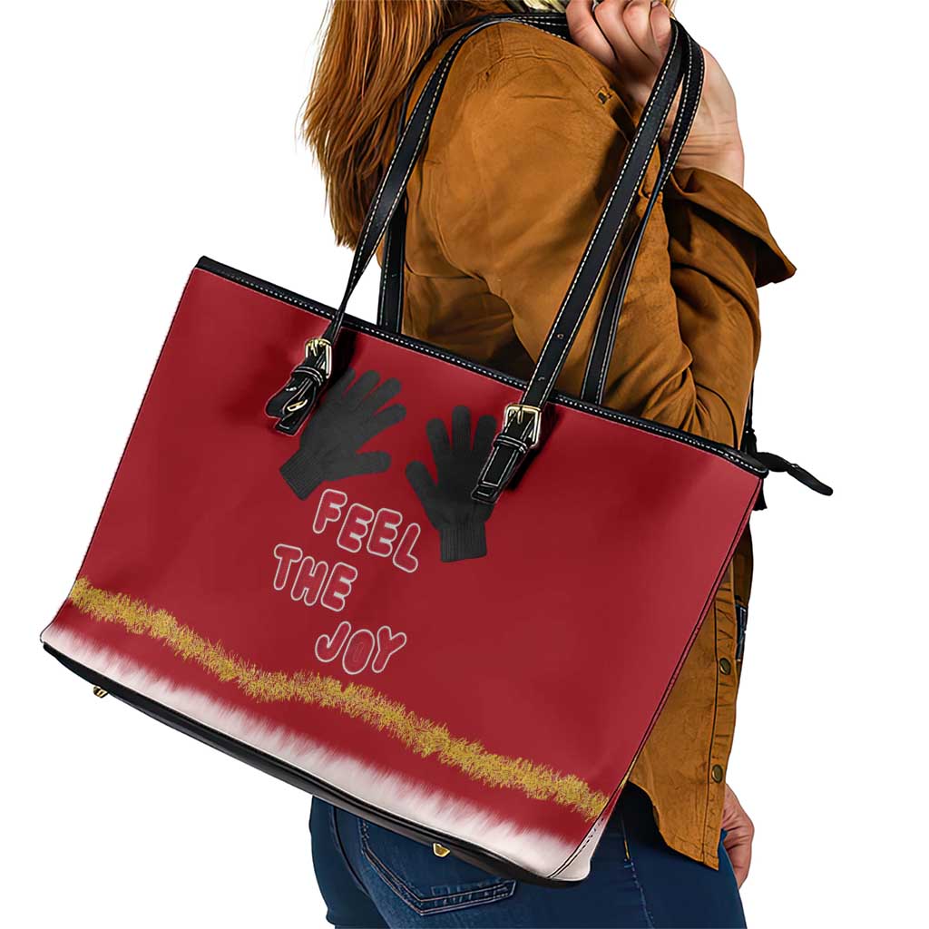 Feel The Joy Christmas Leather Tote Bag Xmas Holiday Patterns - Wonder Print Shop