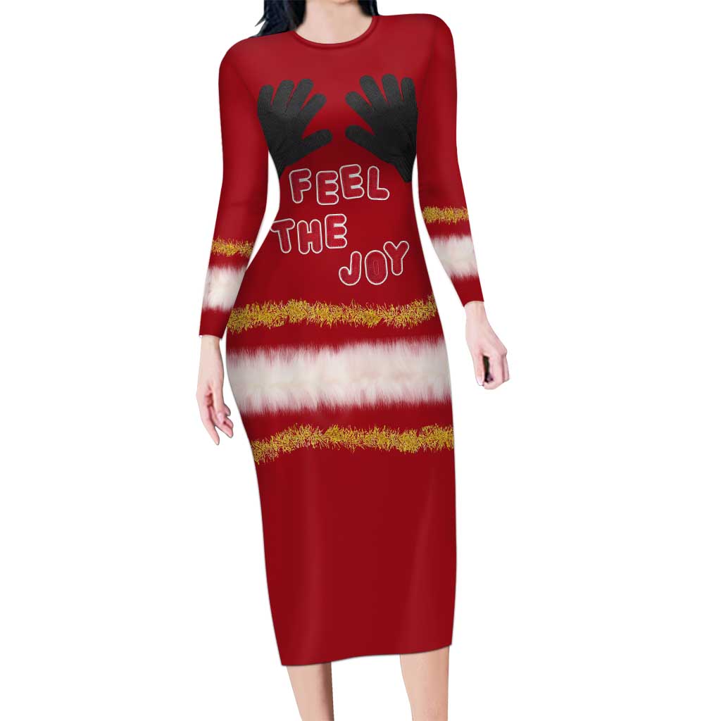 Feel The Joy Christmas Long Sleeve Bodycon Dress Xmas Holiday Patterns - Wonder Print Shop