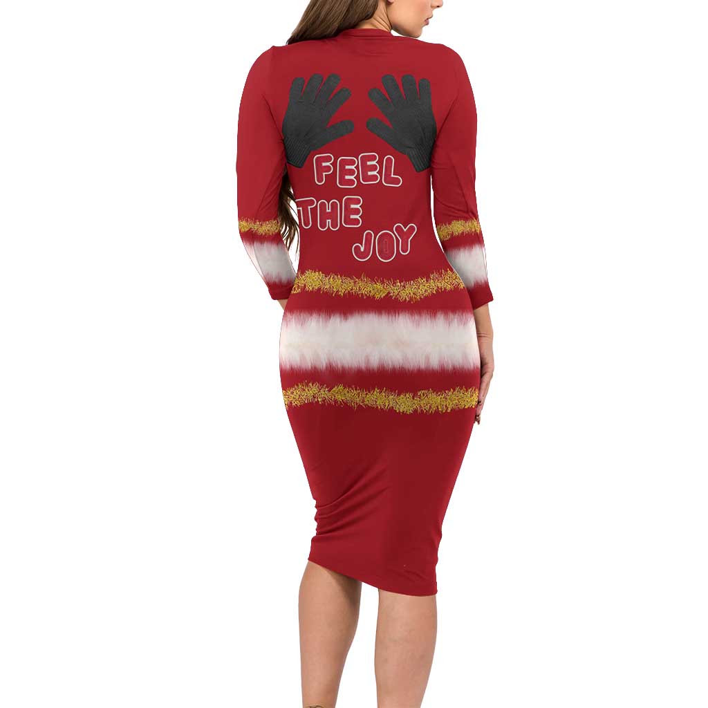 Feel The Joy Christmas Long Sleeve Bodycon Dress Xmas Holiday Patterns - Wonder Print Shop