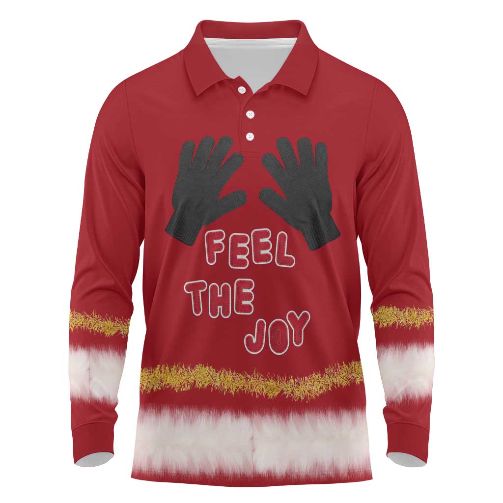 Feel The Joy Christmas Long Sleeve Polo Shirt Xmas Holiday Patterns - Wonder Print Shop