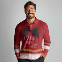 Feel The Joy Christmas Long Sleeve Polo Shirt Xmas Holiday Patterns - Wonder Print Shop