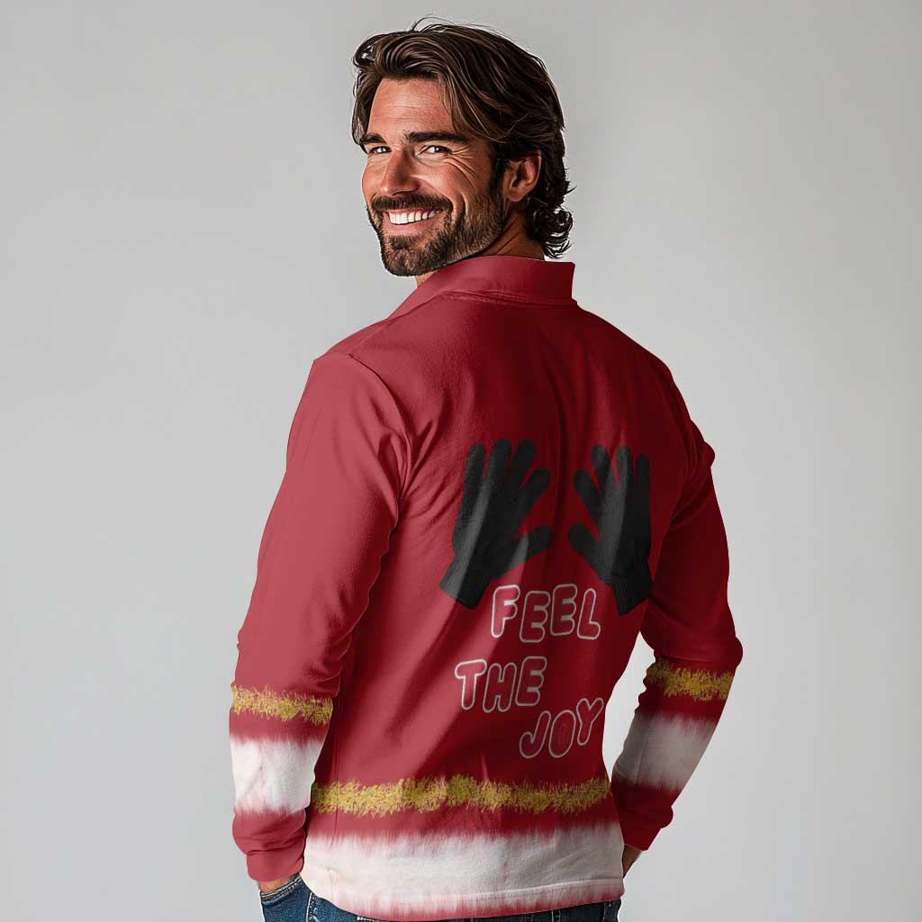 Feel The Joy Christmas Long Sleeve Polo Shirt Xmas Holiday Patterns - Wonder Print Shop
