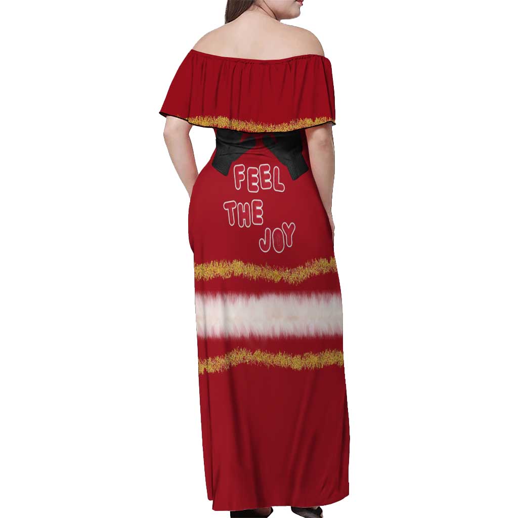 Feel The Joy Christmas Off Shoulder Maxi Dress Xmas Holiday Patterns - Wonder Print Shop