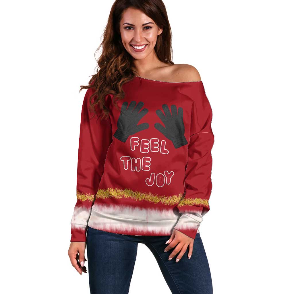 Feel The Joy Christmas Off Shoulder Sweater Xmas Holiday Patterns - Wonder Print Shop