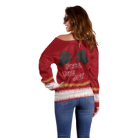 Feel The Joy Christmas Off Shoulder Sweater Xmas Holiday Patterns - Wonder Print Shop