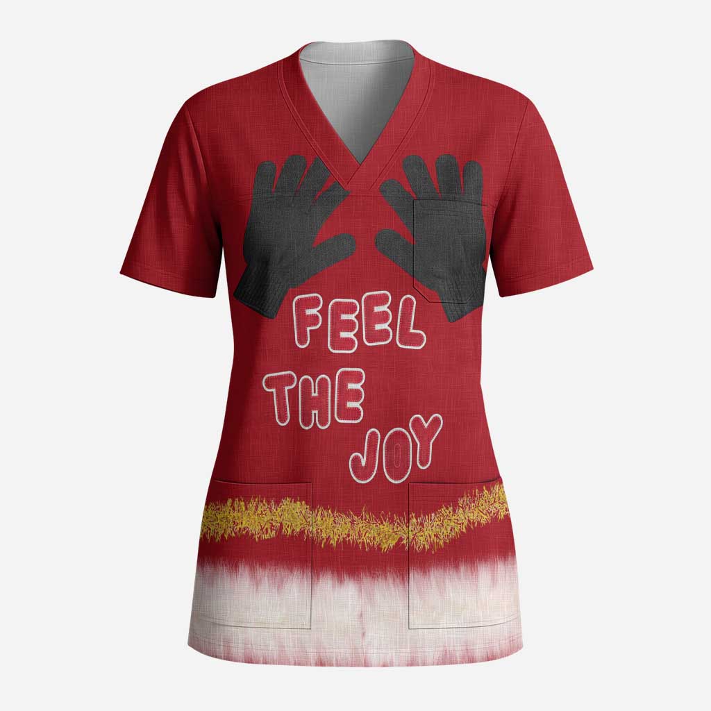 Feel The Joy Christmas Scrub Top Xmas Holiday Patterns - Wonder Print Shop