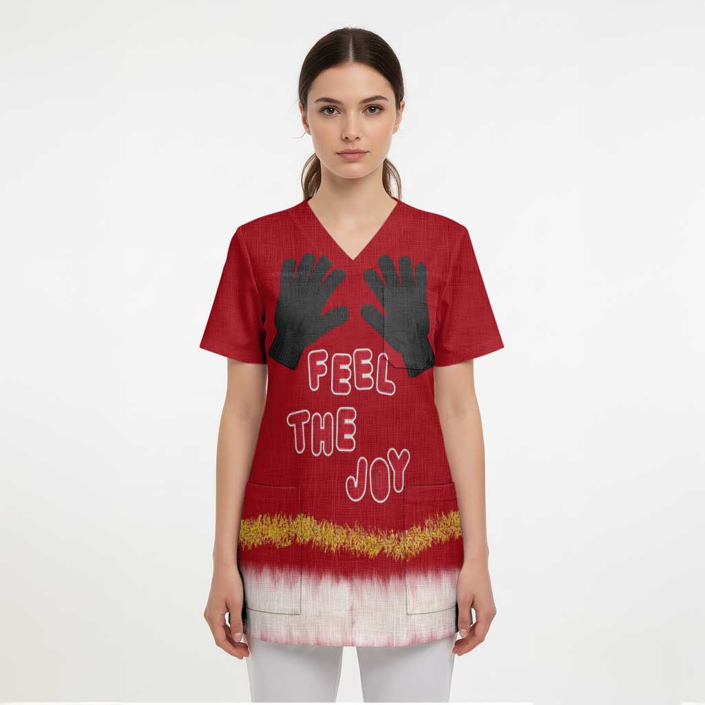 Feel The Joy Christmas Scrub Top Xmas Holiday Patterns - Wonder Print Shop