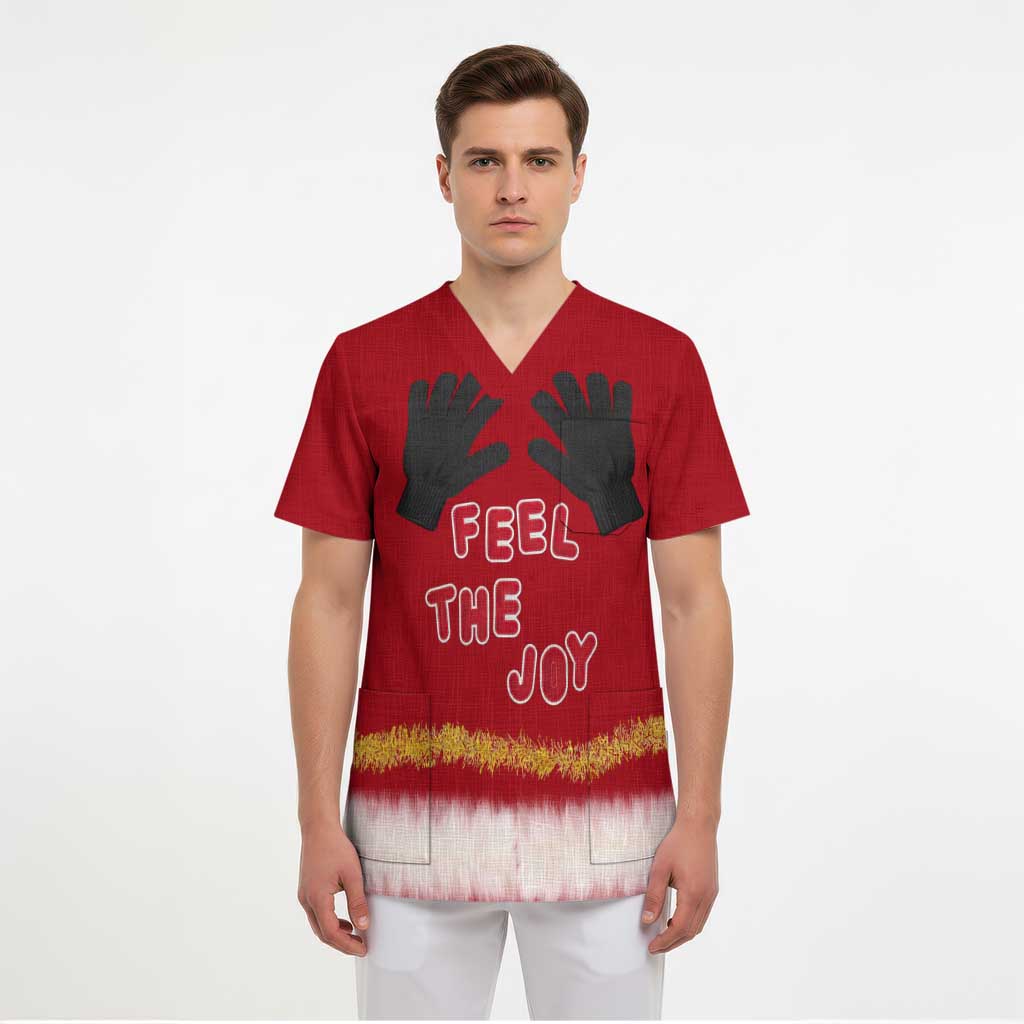 Feel The Joy Christmas Scrub Top Xmas Holiday Patterns - Wonder Print Shop