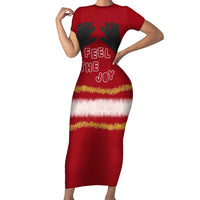 Feel The Joy Christmas Short Sleeve Bodycon Dress Xmas Holiday Patterns - Wonder Print Shop