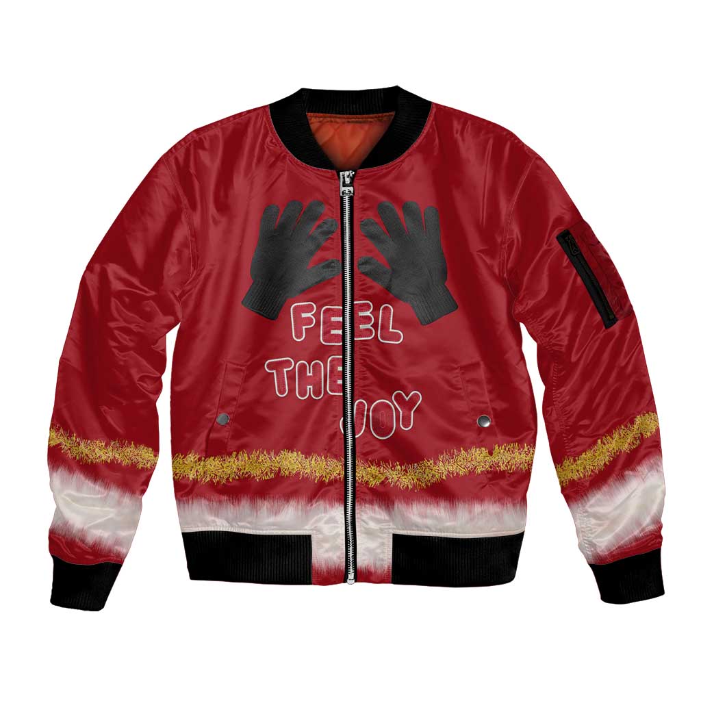 Feel The Joy Christmas Sleeve Zip Bomber Jacket Xmas Holiday Patterns - Wonder Print Shop
