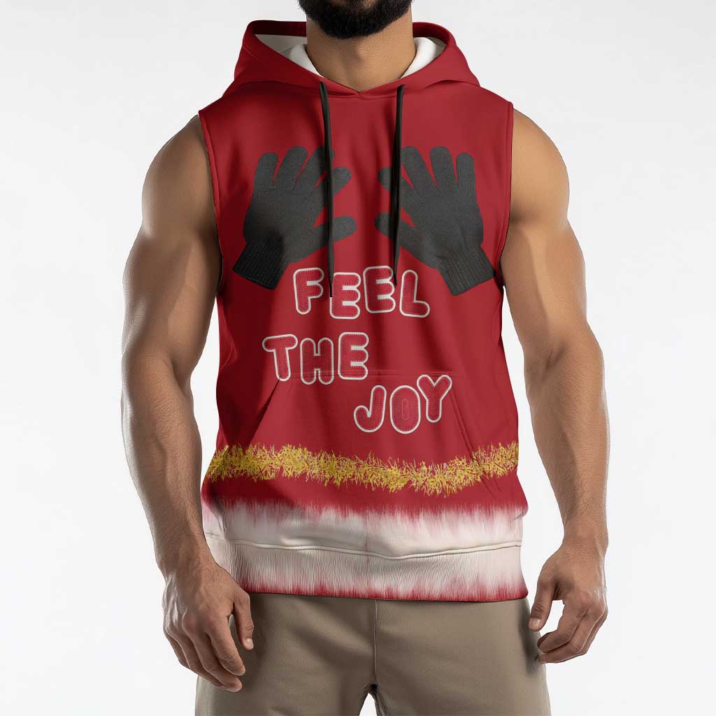 Feel The Joy Christmas Sleeveless Hoodie Xmas Holiday Patterns - Wonder Print Shop