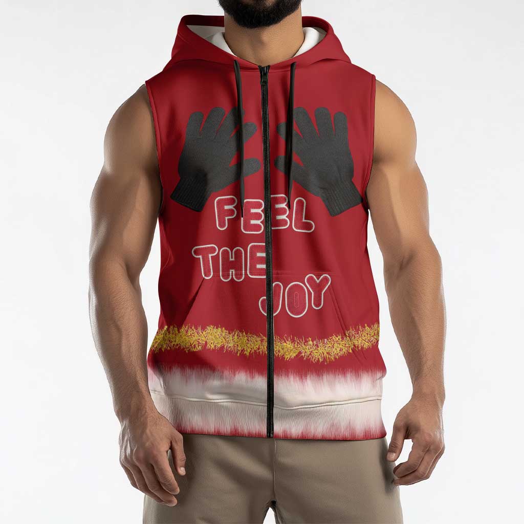 Feel The Joy Christmas Sleeveless Zip Hoodie Xmas Holiday Patterns - Wonder Print Shop
