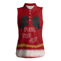 Feel The Joy Christmas Women Sleeveless Polo Shirt Xmas Holiday Patterns - Wonder Print Shop