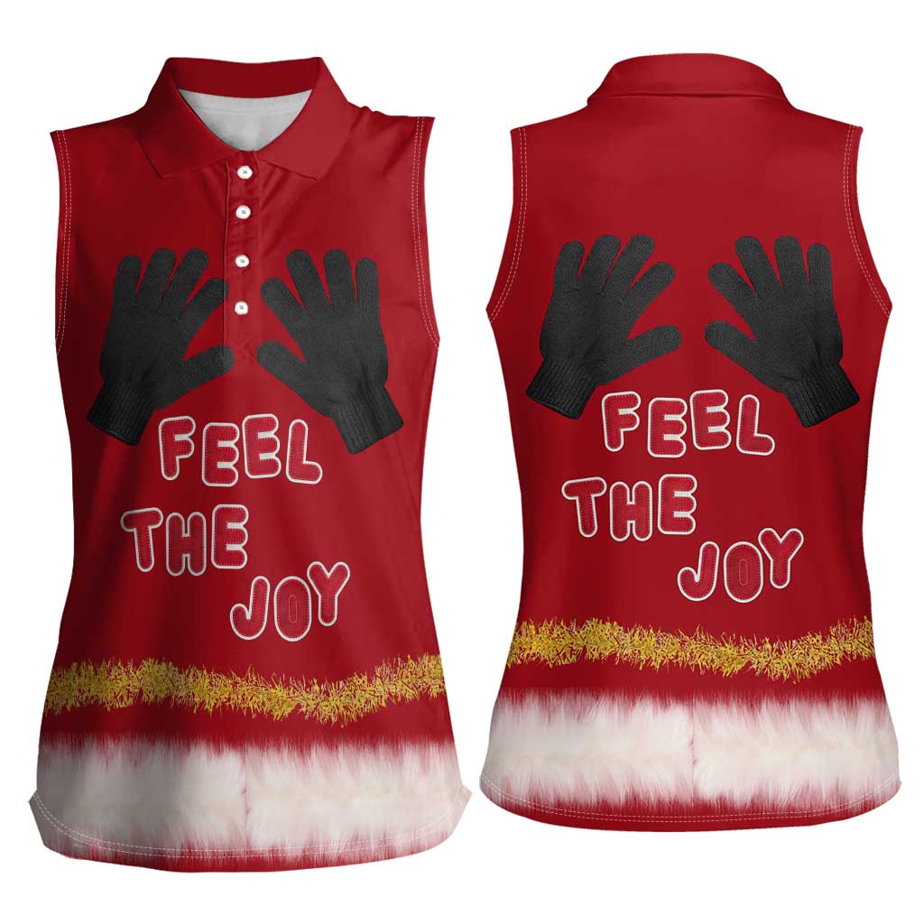 Feel The Joy Christmas Women Sleeveless Polo Shirt Xmas Holiday Patterns - Wonder Print Shop