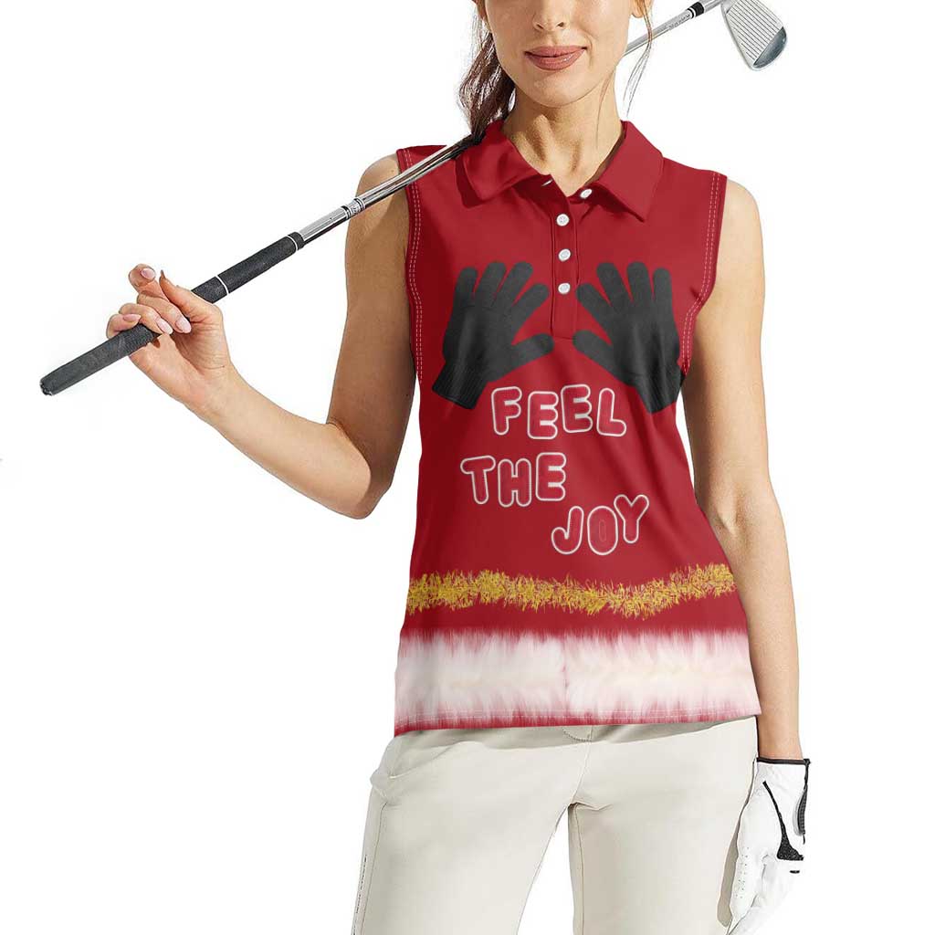 Feel The Joy Christmas Women Sleeveless Polo Shirt Xmas Holiday Patterns - Wonder Print Shop