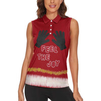 Feel The Joy Christmas Women Sleeveless Polo Shirt Xmas Holiday Patterns - Wonder Print Shop