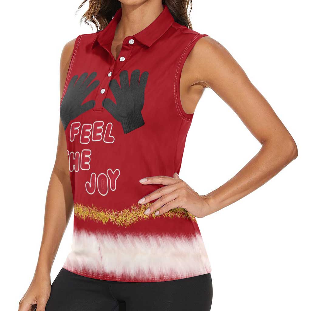 Feel The Joy Christmas Women Sleeveless Polo Shirt Xmas Holiday Patterns - Wonder Print Shop