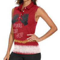 Feel The Joy Christmas Women Sleeveless Polo Shirt Xmas Holiday Patterns - Wonder Print Shop