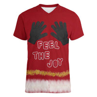 Feel The Joy Christmas Women V-Neck T-Shirt Xmas Holiday Patterns - Wonder Print Shop