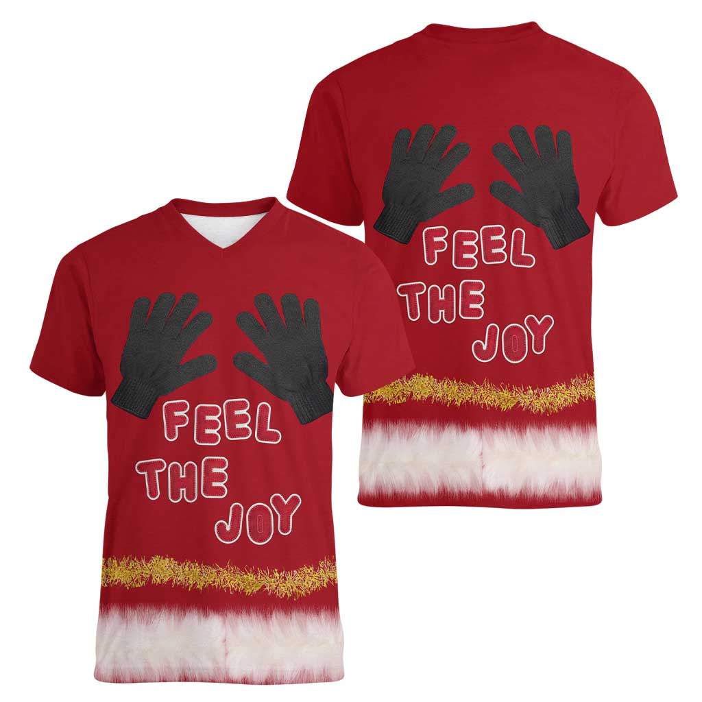 Feel The Joy Christmas Women V-Neck T-Shirt Xmas Holiday Patterns - Wonder Print Shop