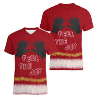 Feel The Joy Christmas Women V-Neck T-Shirt Xmas Holiday Patterns - Wonder Print Shop