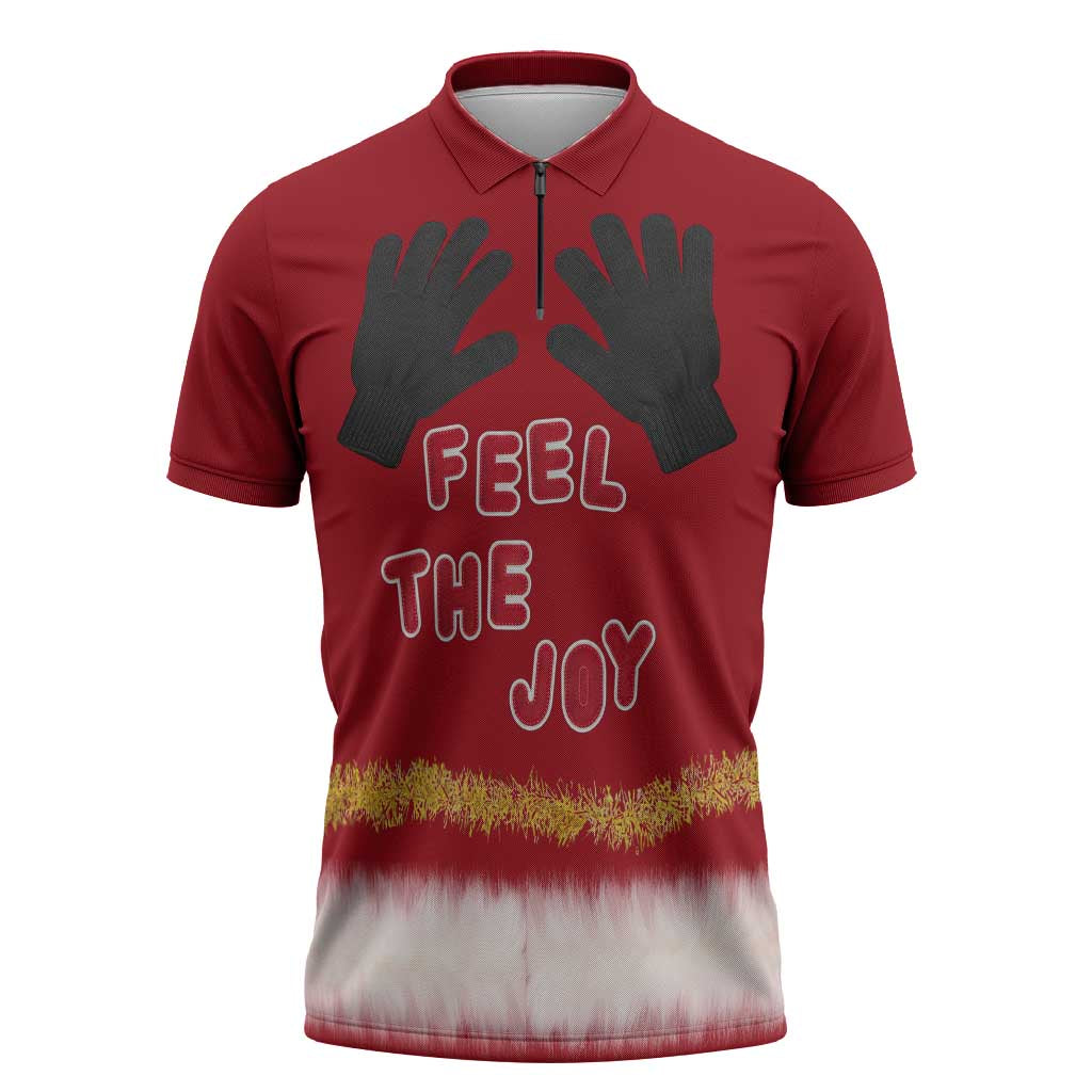 Feel The Joy Christmas Zipper Polo Shirt Xmas Holiday Patterns - Wonder Print Shop