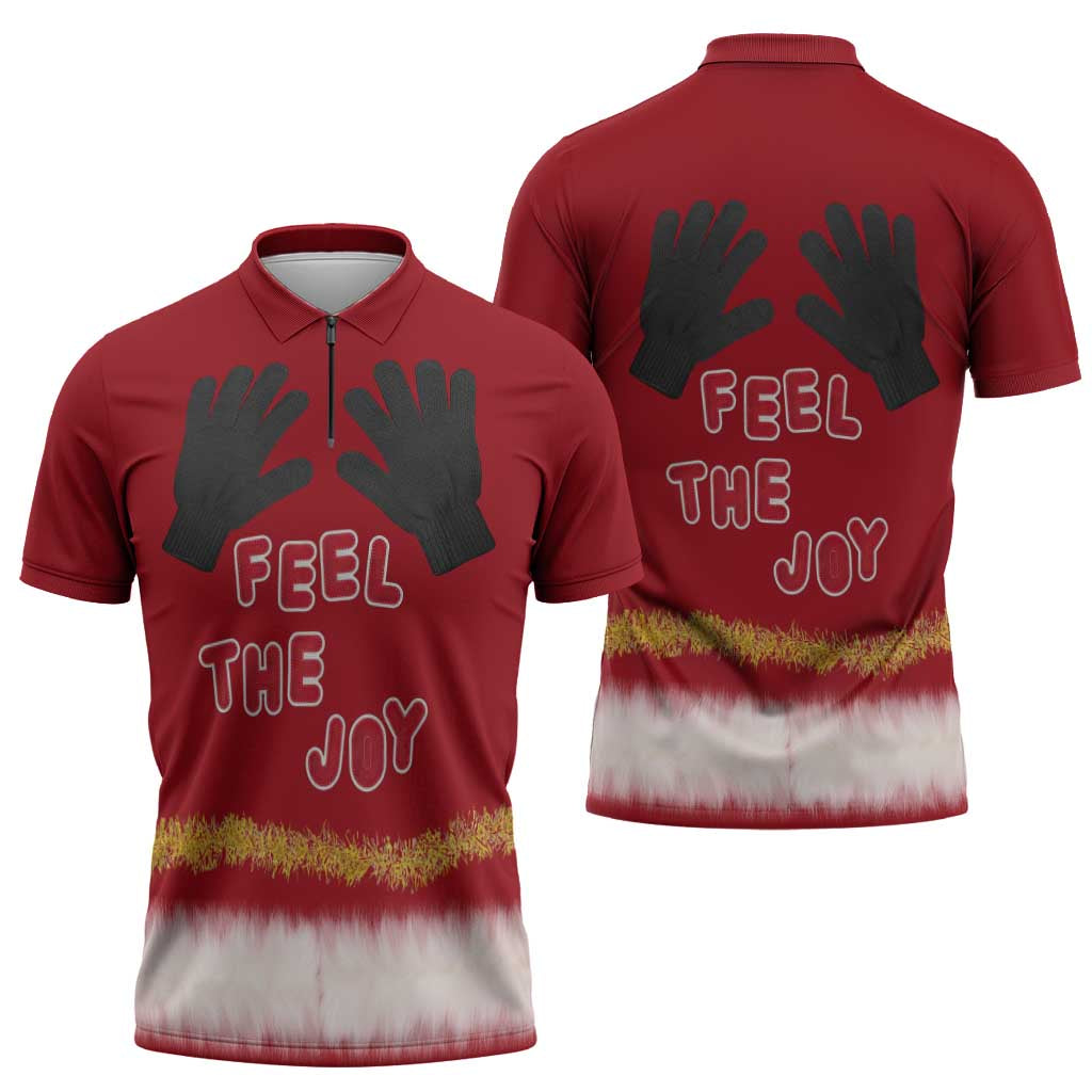 Feel The Joy Christmas Zipper Polo Shirt Xmas Holiday Patterns - Wonder Print Shop