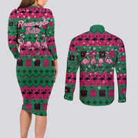 Firefighter Presents Christmas Couples Matching Long Sleeve Bodycon Dress and Long Sleeve Button Shirt Xmas Holiday Patterns - Wonder Print Shop