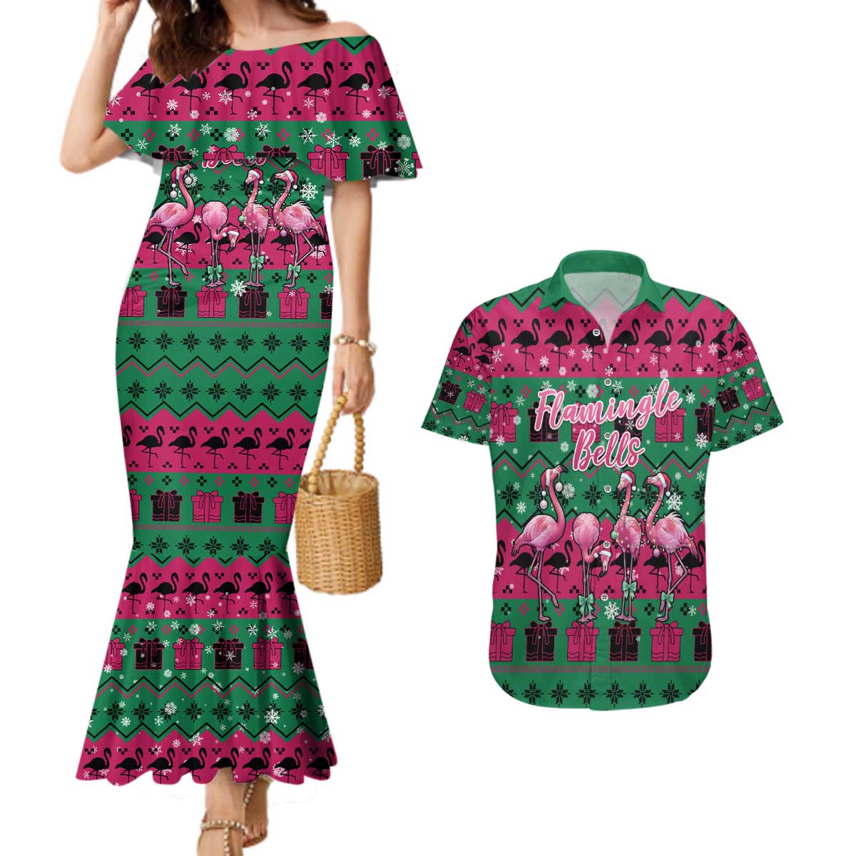 Firefighter Presents Christmas Couples Matching Mermaid Dress and Hawaiian Shirt Xmas Holiday Patterns - Wonder Print Shop