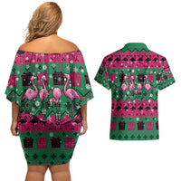 Firefighter Presents Christmas Couples Matching Off Shoulder Short Dress and Hawaiian Shirt Xmas Holiday Patterns - Wonder Print Shop