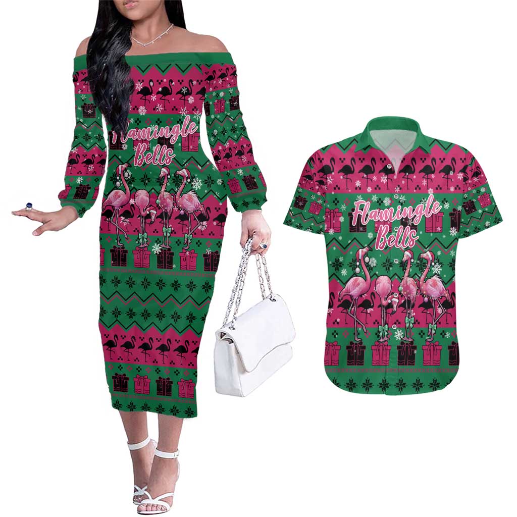 Firefighter Presents Christmas Couples Matching Off The Shoulder Long Sleeve Dress and Hawaiian Shirt Xmas Holiday Patterns - Wonder Print Shop