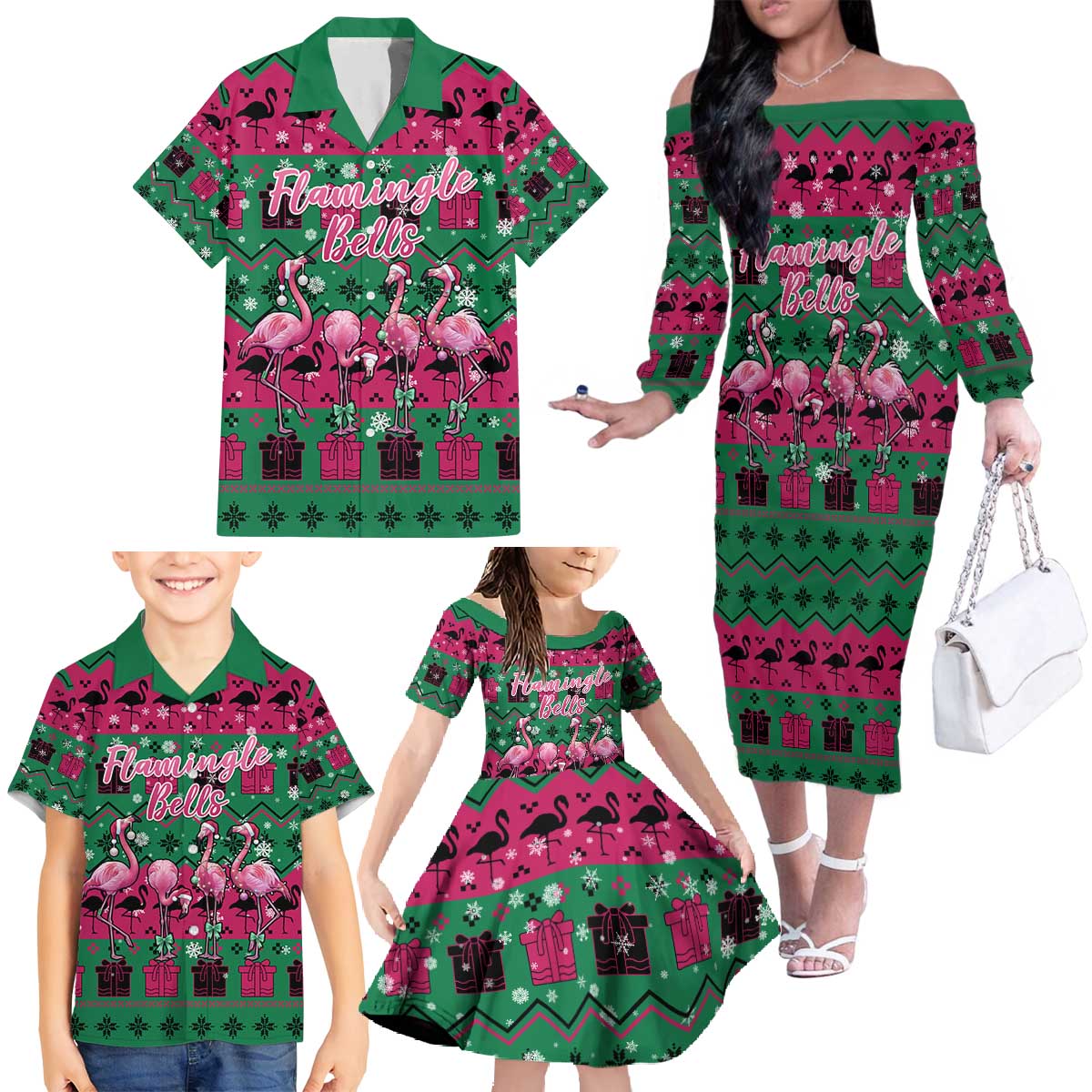 Firefighter Presents Christmas Family Matching Off The Shoulder Long Sleeve Dress and Hawaiian Shirt Xmas Holiday Patterns - Wonder Print Shop