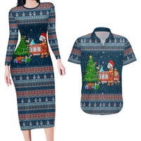 Flamingle Bells Xmas Christmas Couples Matching Long Sleeve Bodycon Dress and Hawaiian Shirt Xmas Holiday Patterns - Wonder Print Shop