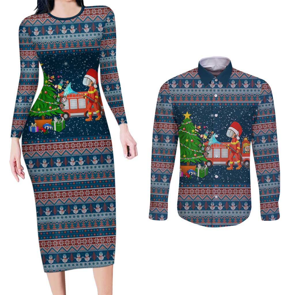 Flamingle Bells Xmas Christmas Couples Matching Long Sleeve Bodycon Dress and Long Sleeve Button Shirt Xmas Holiday Patterns - Wonder Print Shop
