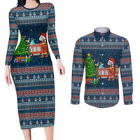 Flamingle Bells Xmas Christmas Couples Matching Long Sleeve Bodycon Dress and Long Sleeve Button Shirt Xmas Holiday Patterns - Wonder Print Shop