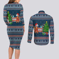 Flamingle Bells Xmas Christmas Couples Matching Long Sleeve Bodycon Dress and Long Sleeve Button Shirt Xmas Holiday Patterns - Wonder Print Shop